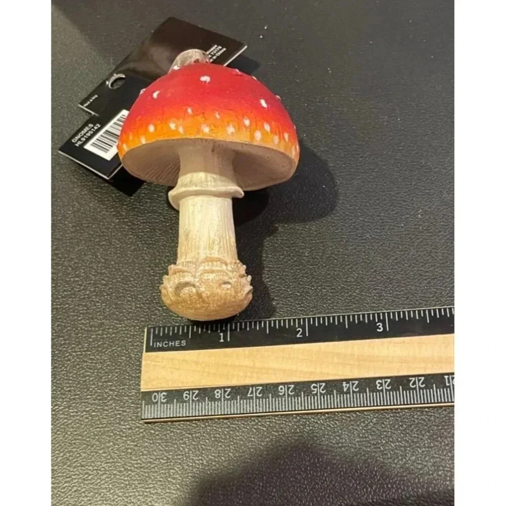 Red White Gnome Dome‎ Toadstool Mushroom Christmas Ornaments Set Of 2 NEW #2